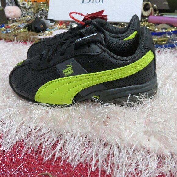 Puma Cell Turin Perf Kids Black Yellow Dark Shadow sneakers tennis shoes sz 7 - Picture 1 of 8